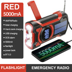 Solar Emergency Weather Radio 5000mAh Hand Crank AM/FM/NOAA Portable Emergency Radio Bluetooth5.3 SOS Alarm for Outdoor Survival