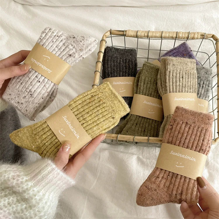 Winter Women Socks Wool Cashmere Thick Warm Long Socks Japanese Fashion Solid Color Thermal Floor Sleeping Socks Christmas Gifts