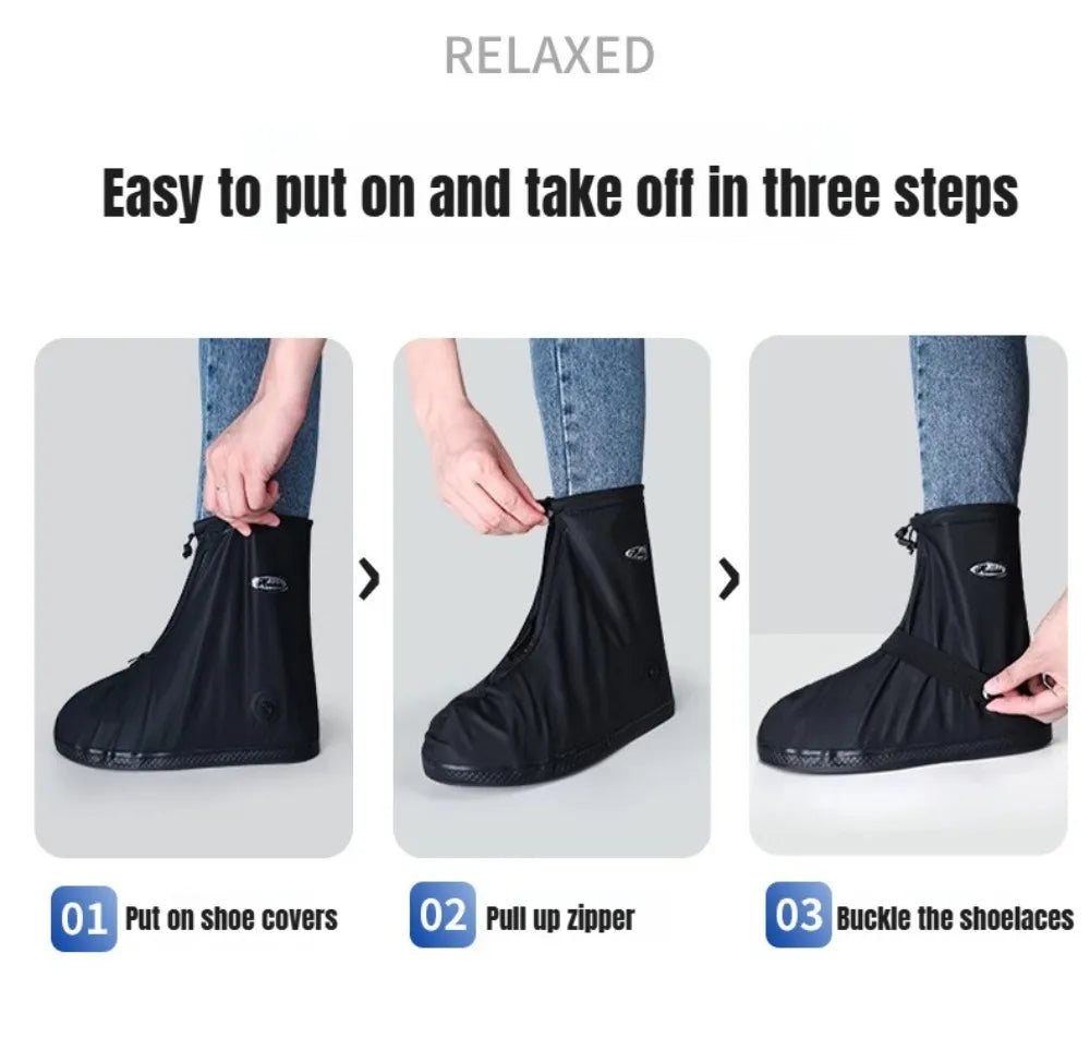 1Pair High Top Waterproof Shoe Covers Black Anti-Slip Reusable for Motorcycle Cycling Bike Men Women Overshoes PVC Protectors