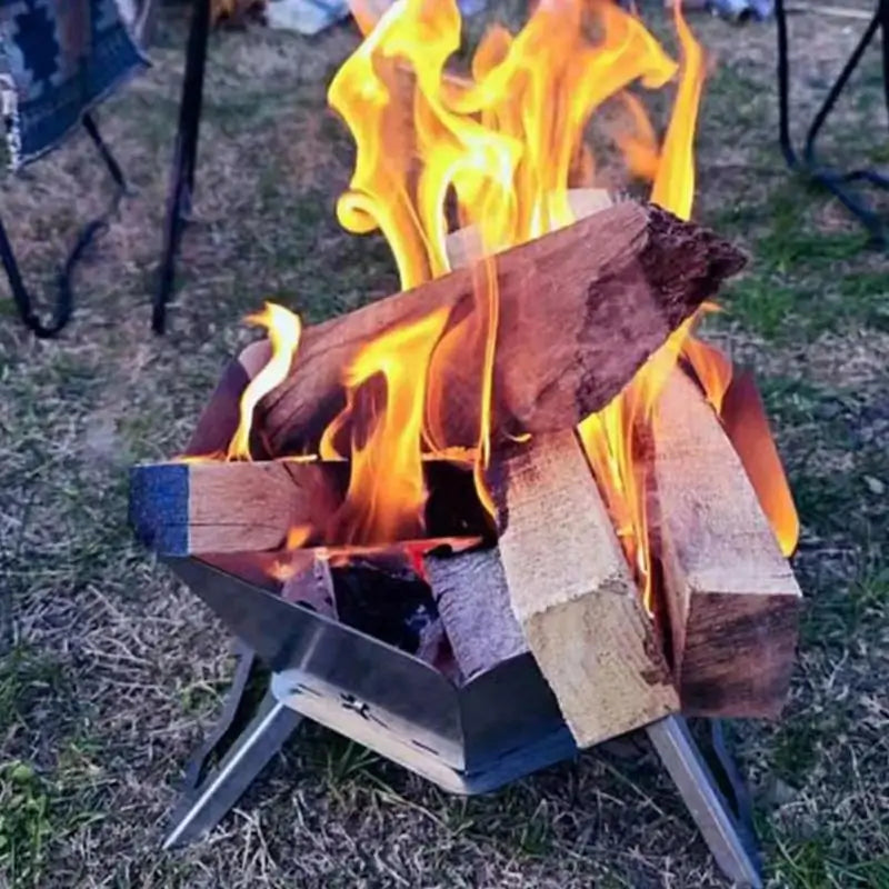 Portable Fire Pit Grill Heavy Duty Firepit Barbecue Grill Campfire Wood Stove Hexagonal BBQ Grill With Handles BBQ Tool Kits