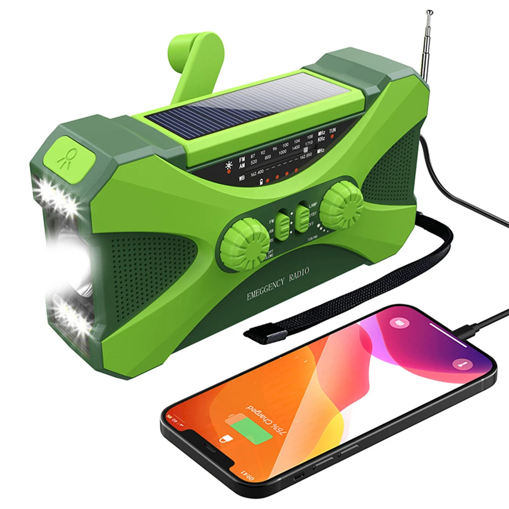 Emergency Solar Power Hand Crank Dynamo Generator 10000mAh Phone Charger Bank SOS AM/FM Weather Flashlight Radio Power Bank