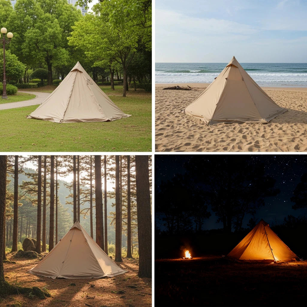 Flame Retardant Firewood Stove Tent 2 Persons Winter Lightweight Pyramid Hot Tent Large Outdoor Camping Waterproof Tipi Tent