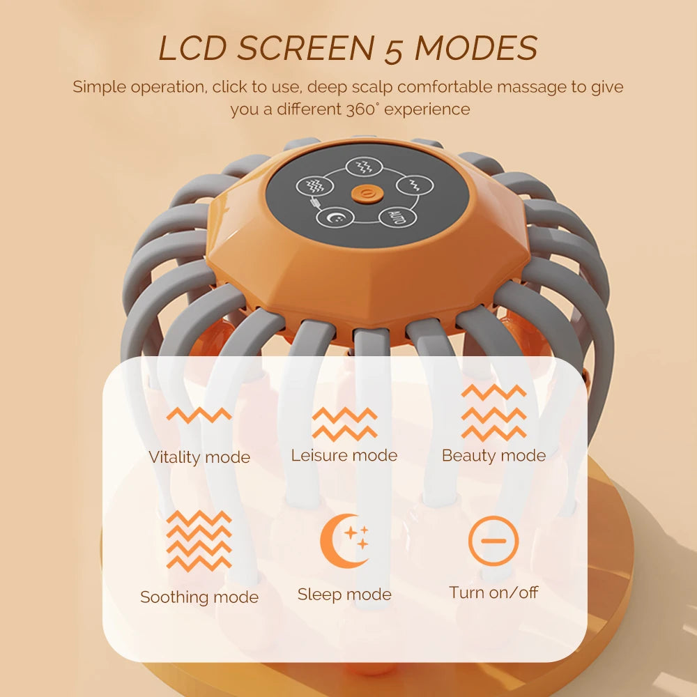 24Massage Heads Electric Scalp Massager Red Light Vibrator Octopus Head Scratcher For Relaxation Stress Migraine