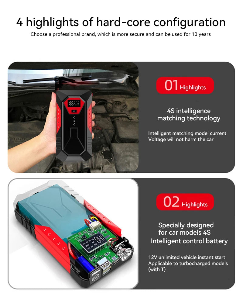 Portable Car Jump Starter Power Bank Car Booster Charger 12V Starting Device Petrol Diesel Car Emergency Booster 18800mAh