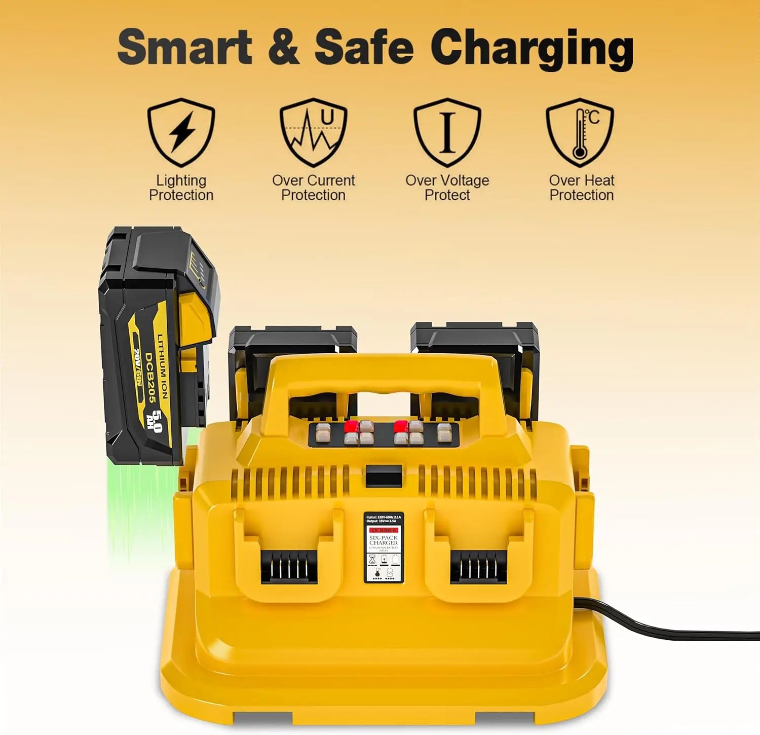 6-Ports for Dewalt Battery Charger, 20V/60V Battery Charger,