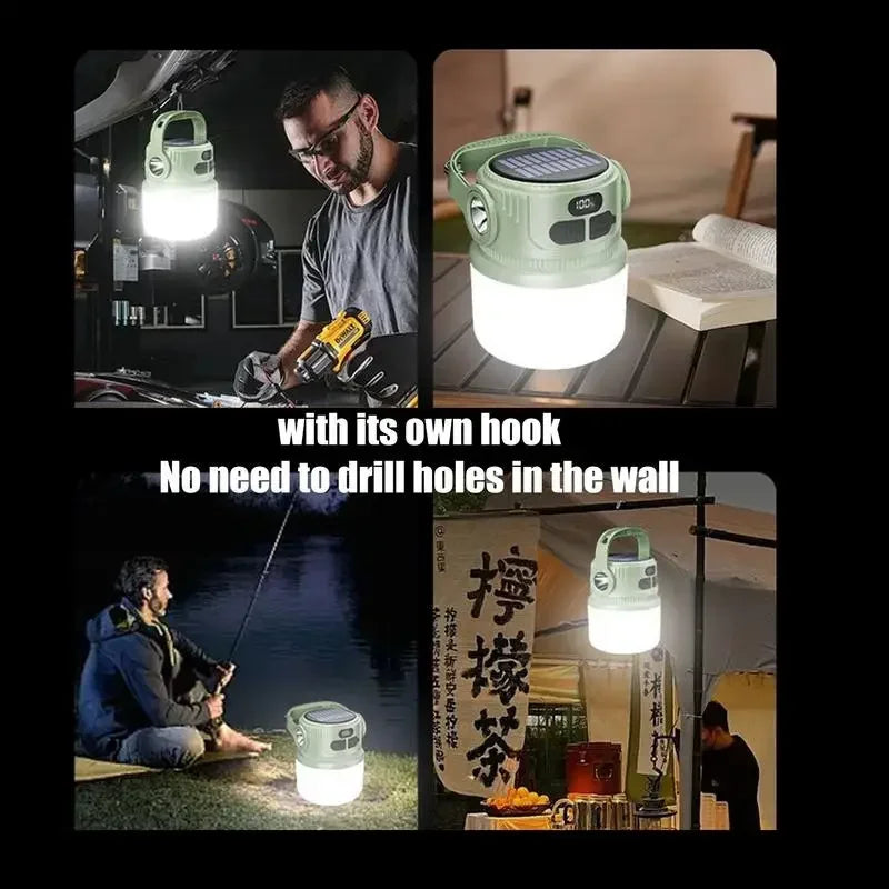 Portable LED Camping Flashlight Rechargeable LED Camping Solar Rechargeable Lantern Waterproof Outdoor Supplies Lightweight Tent
