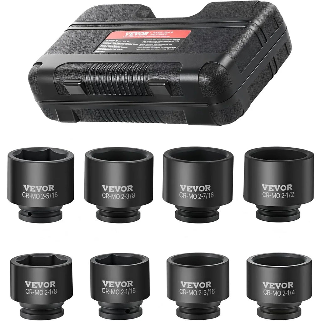 VEVOR 1/4, 3/8 & 1/2 Inch Drive Impact Socket Set, 210-Piece Full Metric/Standard with Extensions & Universal Joint, 3 Cases