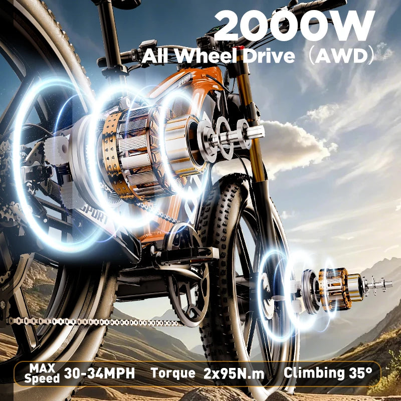 OTIDA NEW RX80 2000W 32MPH Dual Motors Electric Bicycle 48V20AH Lithium Battery 26 Inch 4.0 Fatbike Electric Bike For Adults
