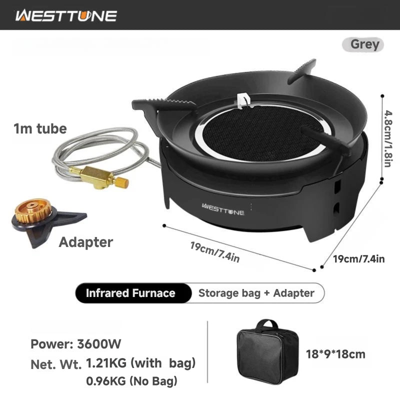 WESTTUNE Outdoor Infrared Combustion Stove Portable Cooking Burner 3600W Gas Stove with Electronic Ignition for Camping Picnic