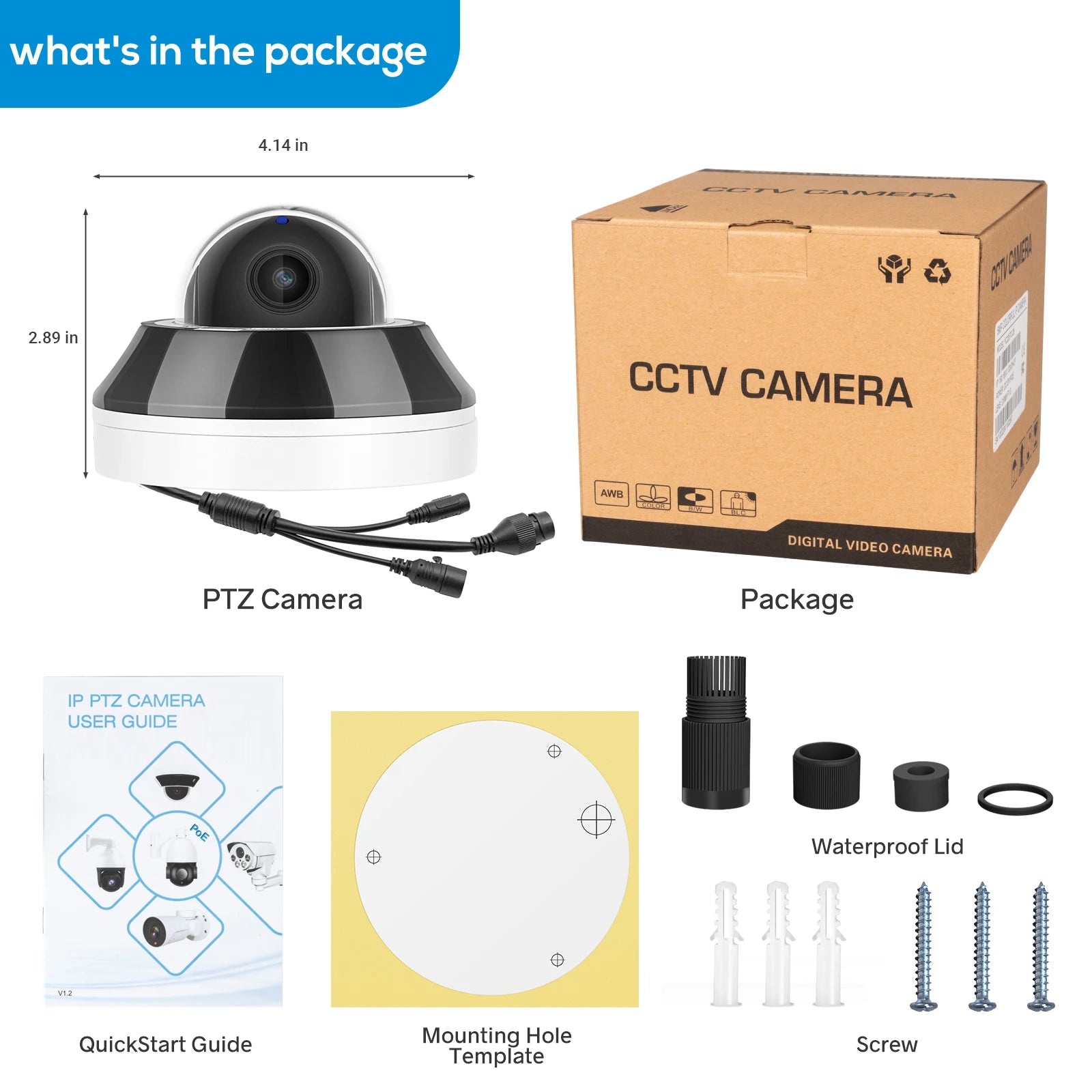 Hikvision Compatible 6MP HD POE PTZ IP Dome Camera Outdoor Built-in Mic 3X Zoom Security CCTV Video Surveillance Cam H.265 IP66