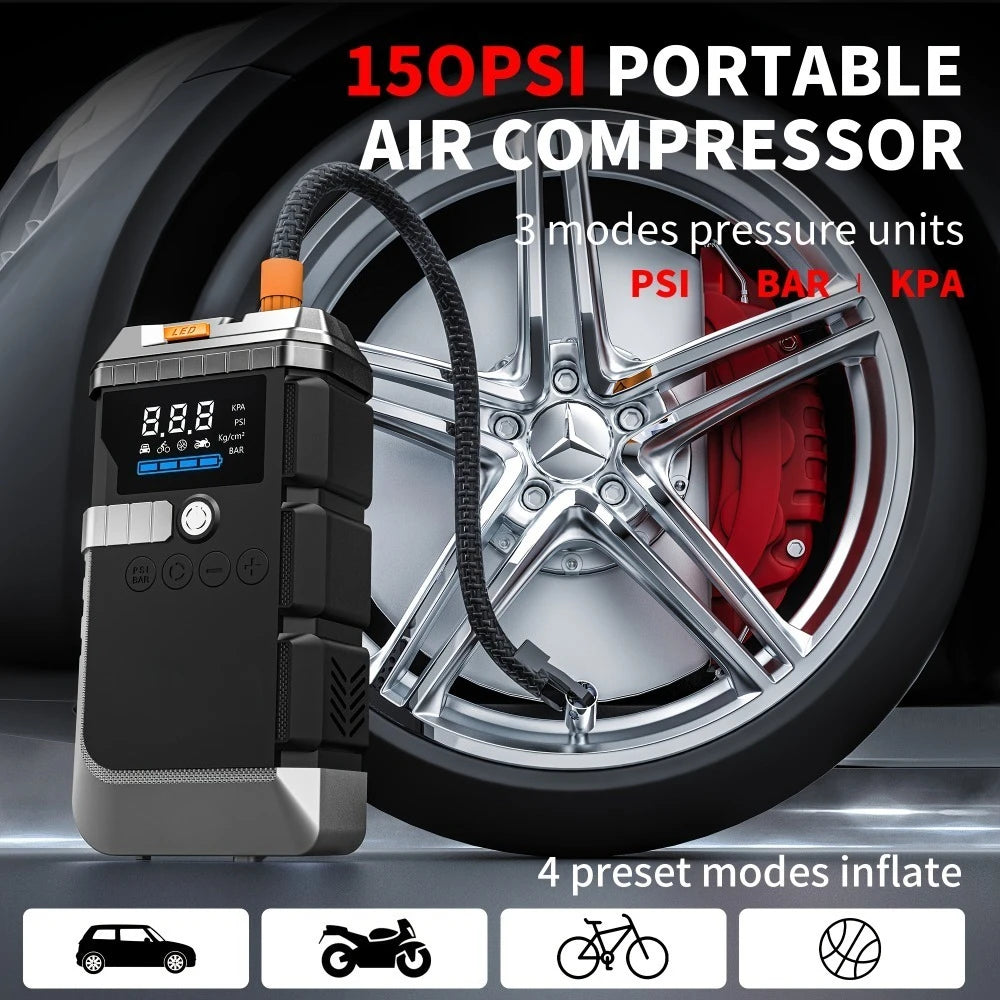 Car Jump Starter with Air Pump 3000A Peak Starter Box 150PSI Digital Tire Inflator Car Battery Jump Starter With Air Compressor