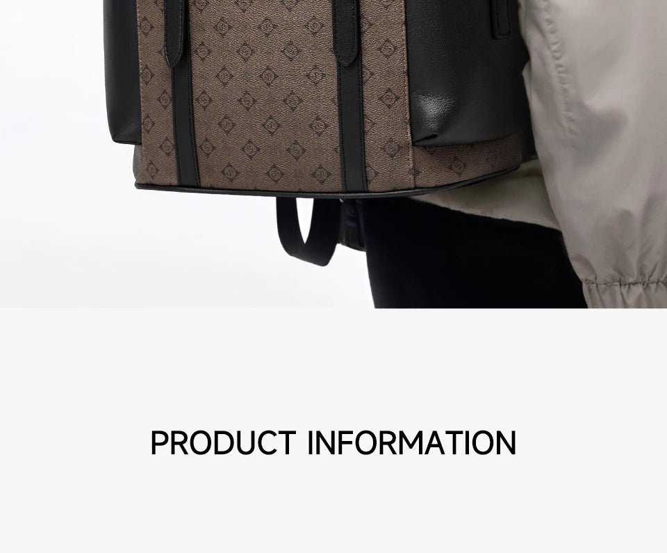 Septwolves Fashion Design Printed Leather Backpack Man Large Flip Cover Business Print Travel Laptop Bags Big Monogram Bagpack