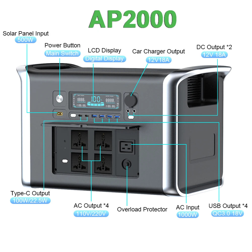 2600W 1800W 500W Portable Power Station 1024wh 345wh Lifepo4 Battery Powerful Power Bank Solar Generator Emergency Power Supply