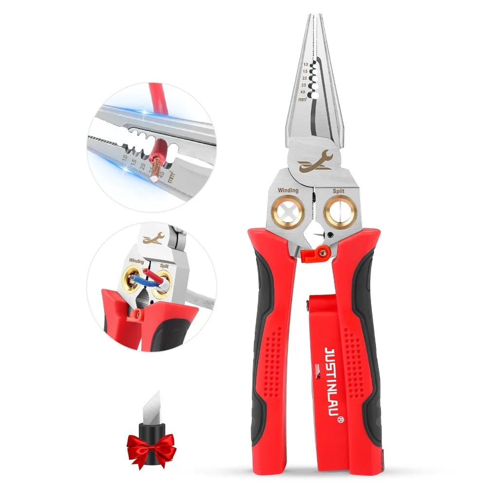 Multifunctional Wire Stripper Electrician Pliers 8-in-1 Stainless Steel Needle-nose Pliers with Electrical Measurement Hand Tool