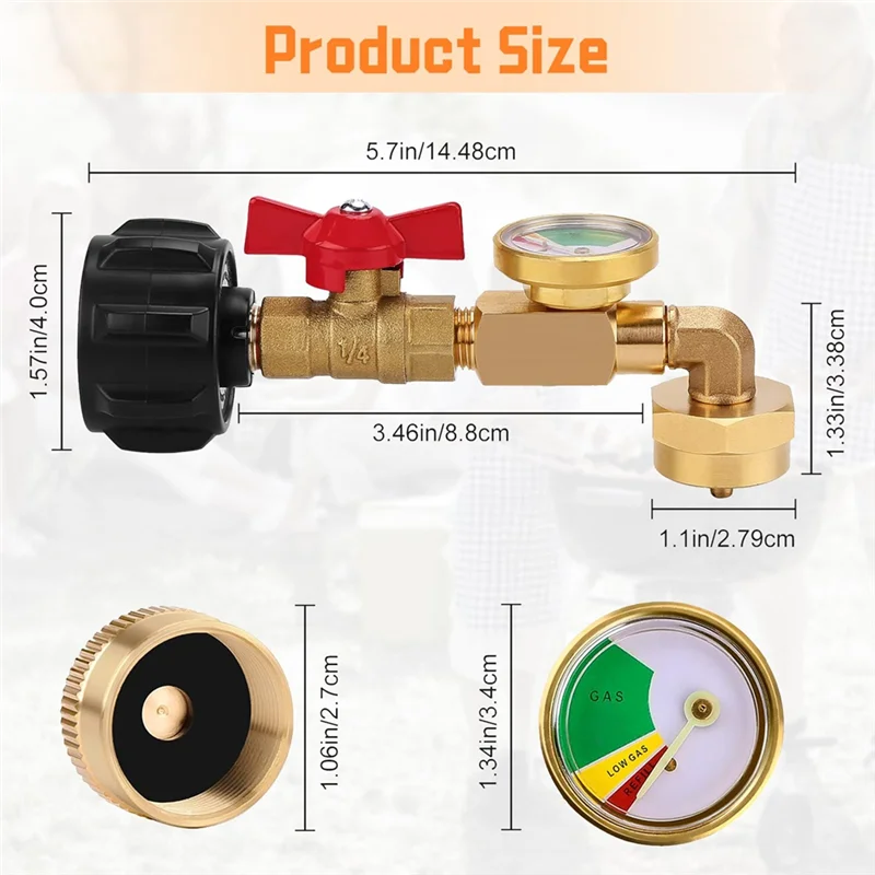 FAST-3 Pcs Propane Refill Elbow Adapter With Tank Gauge, Propane Tank Adapter For 1 Lb Tank, Universal Propane Gas Gauge