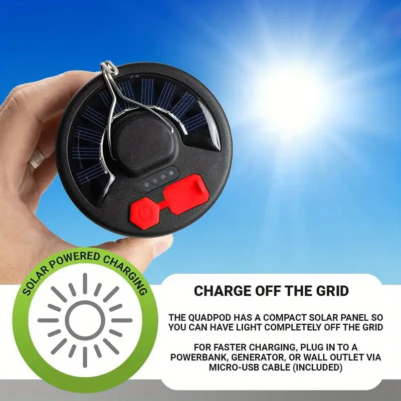 Solar Rechargeable LED Camping Lamp 4 Leaf Foldable Tent Lamp Warm Fire Atmosphere Lamp Outdoor Emergency Lighting Torch Lantern