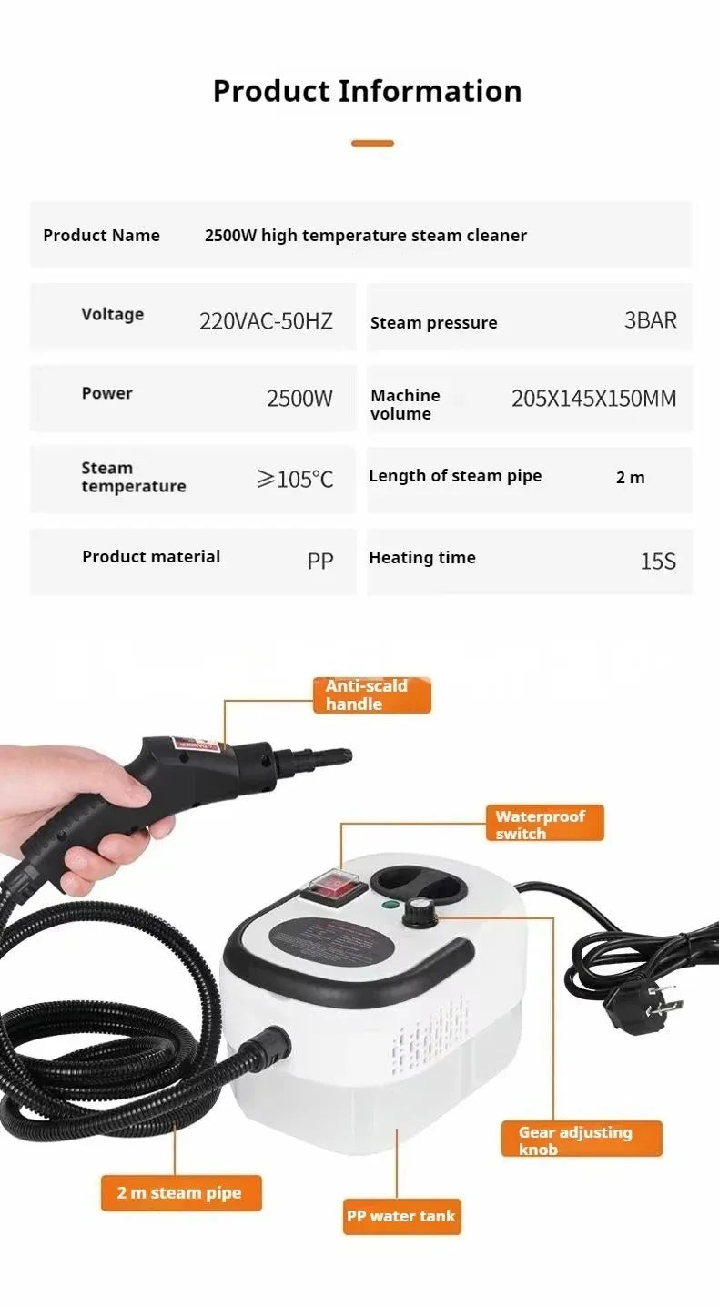 1.2L Steam Cleaner High Temperature Sterilization Air Conditioning Kitchen Hood Home /Car Steaming Cleaner 220V/110V EU/US Plug