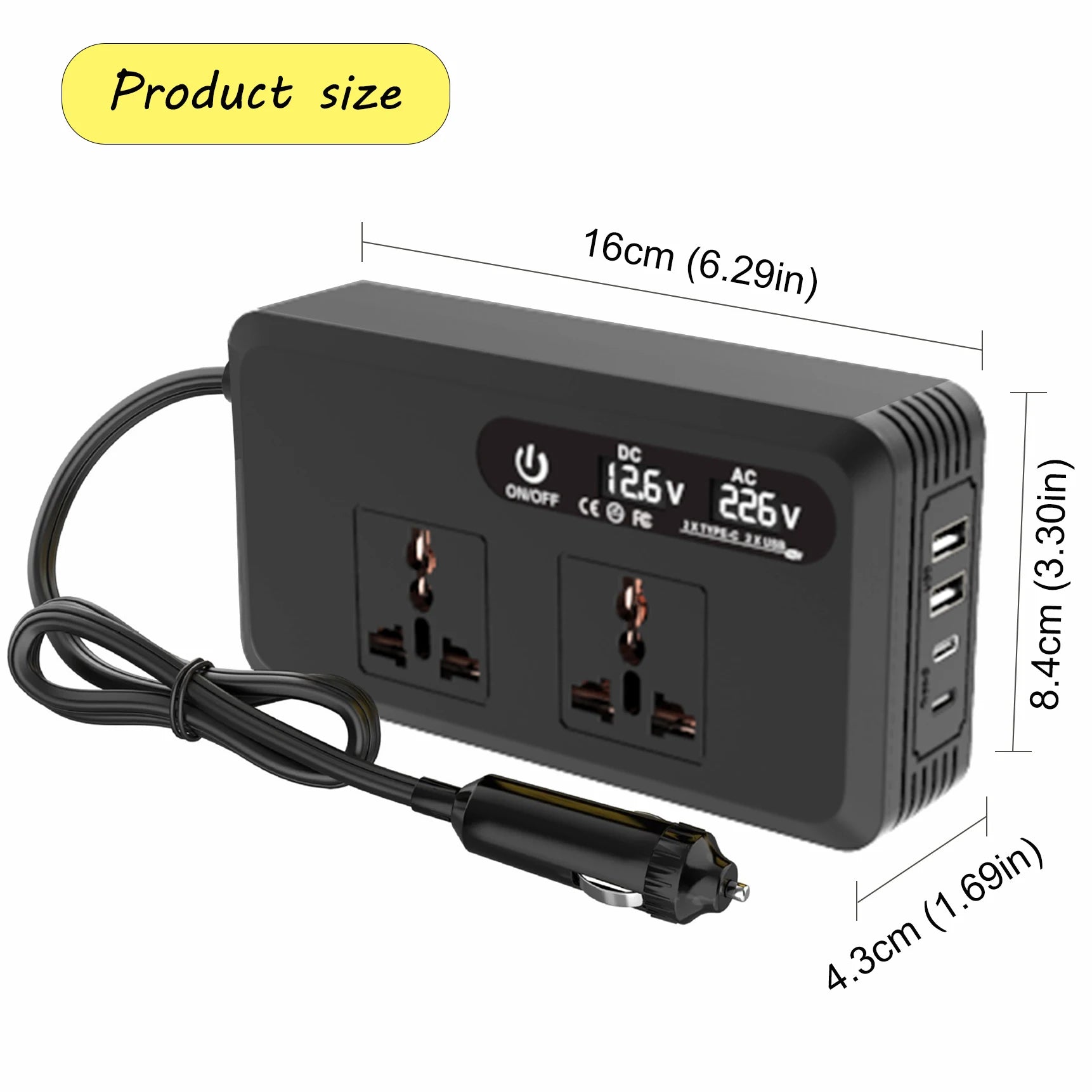 200W Power Inverter Car Mounted Inverter USB Voltage Transformer Portable DC 12V To AC 110V/220V Conversion USB Battery Clip