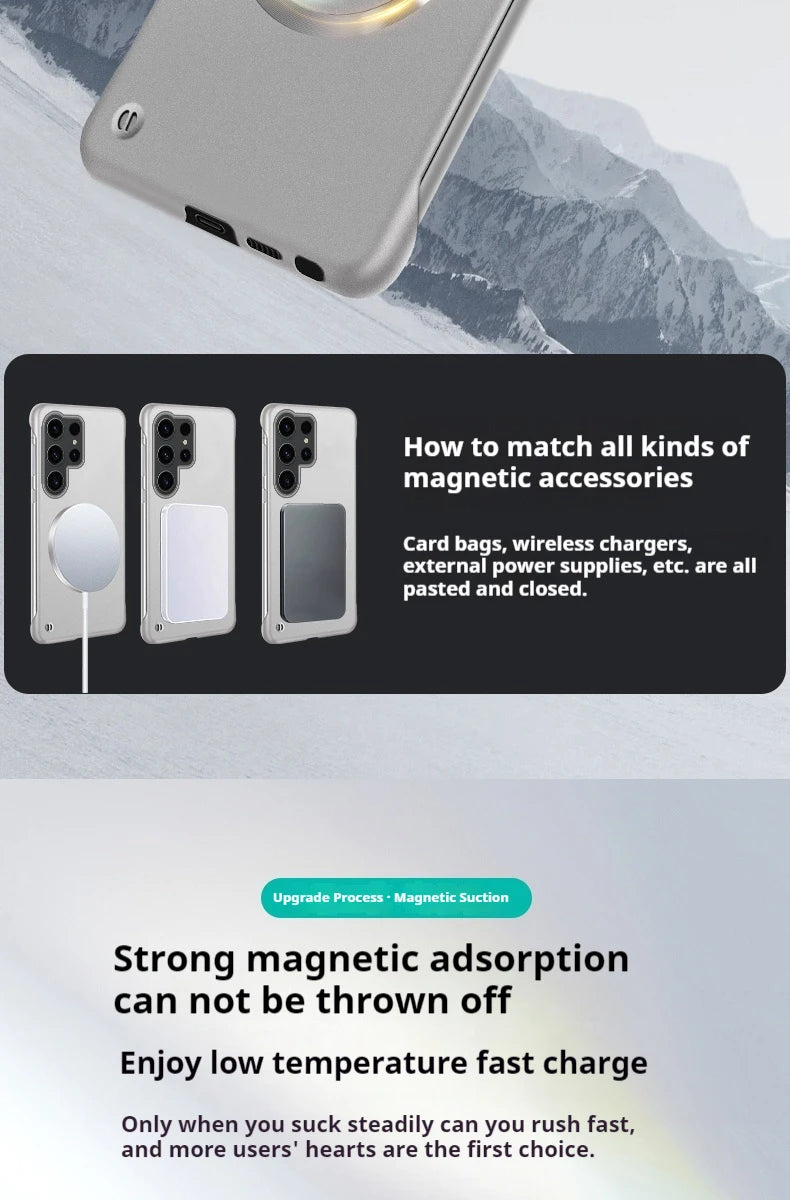 Thin Metallic Paint PC For Magsafe Magnetic Case For Samsung Galaxy S25Ultra S25 S24 S23 S22 Plus Ultra Borderless Cooling Cover