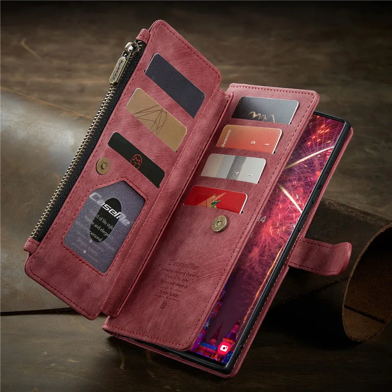 Flip Leather Phone Case For Samsung Galaxy S25 Edge S24 Ultra S23 FE S22 S21 S20 Plus Note 20 A16 A56 Zipper Wallet Card Cover