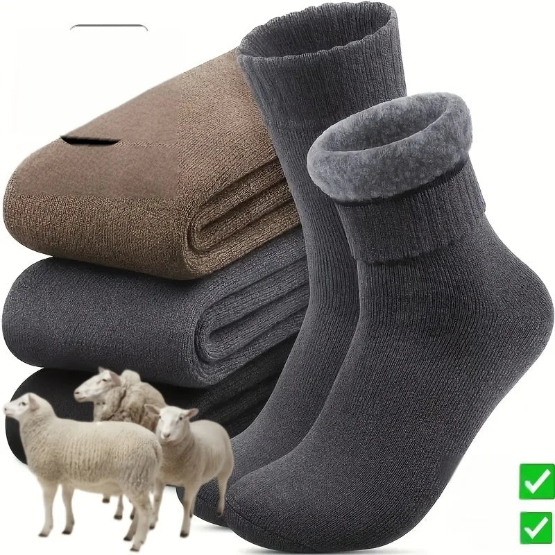 Men's Winter Velvet Snow Socks, 3-Pairs. Plush, warm & knitted for US 9-11. Perfect outdoor/work gift!