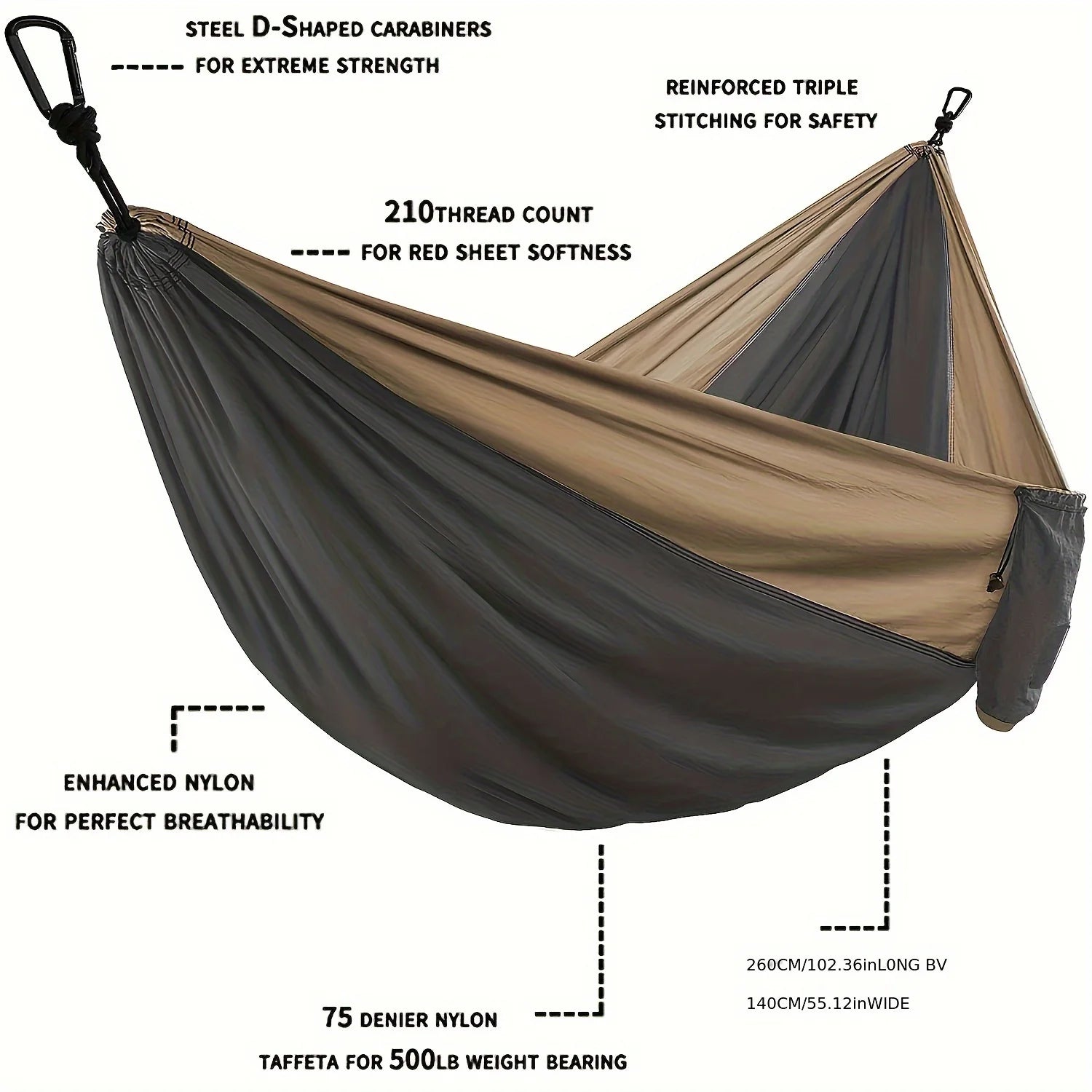 Premium Double Hammock with Tree Straps and Carabiners for Couples - Ideal for Camping and Travel Adventures
