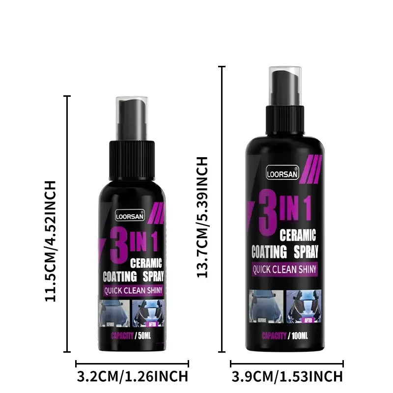 Automotive 3-in-1 ceramic coating spray - advanced nano polishing, hydrophobic layer, high gloss, protection and beautification,