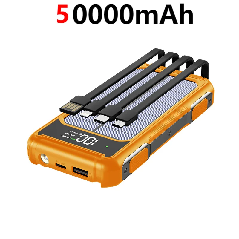 80000mAh Large Capacity Portable Outdoor Solar Mobile Power 4 in 1 Built in Cables LED Digital Display For iPhone Samsung Xiaomi