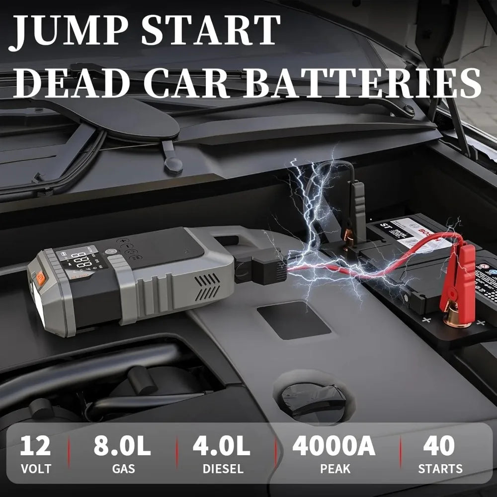 Car Jump Starter with Air Pump 3000A Peak Starter Box 150PSI Digital Tire Inflator Car Battery Jump Starter With Air Compressor