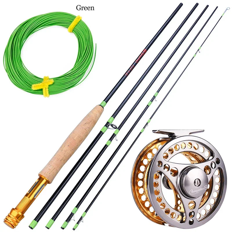 Sougayilang Fly Fishing Rods and Reels 5-sections Carbon Rod 5/6 Reels for Trout Perch Fishing Suitable for Leisure Fishing