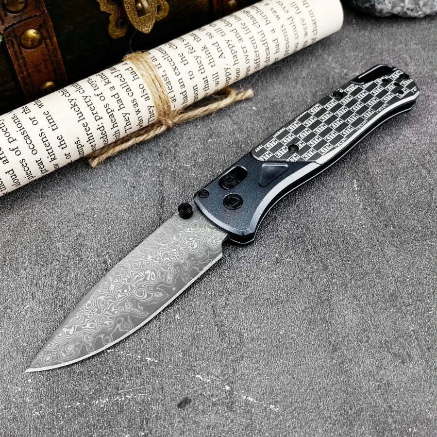 Bugout 535 Axis Lock Folding Knife Damascus Steel Treatment Outdoor Camping Hiking and Survival Tool Practical Cutting Knife EDC