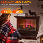 Electric Fireplace Heater 26" Free Standing 1400W Adjustable Temp Timer 7 Brightness Settings Brown