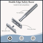 Double Edge Safety Razor for Men & Women, Metal Razor with 10 Platinum Coated Safety Razor Blades, Eco-Friendly Razor