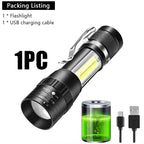 Mini Portable 2000 Lumens Led Flashlight Built In Battery Torch COB Variable Focus Waterproof Tactical Flashlight Bulb Light