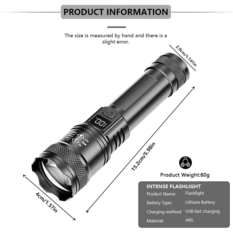 2000LM Ultra Bright P50 LED Flashlight Tactical EDC Emergency Spotlight Telescopic ZoomHandheld Torch  w/ 14500/18650 Battery