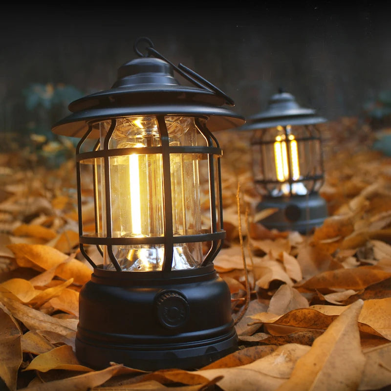 LED Camping Lantern, Handheld Infinite Dimming, Type-C Fast Charging, Rotary Switch & Hook for Home Hiking Fishing Night Walks