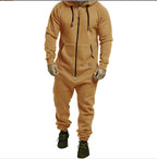 Mens Onesie Jumpsuit Pajamas Long Sleeve Sweatpants Pure Color Splicing Autumn Winter Casual Hoodie Male Zipper Jumpsuit