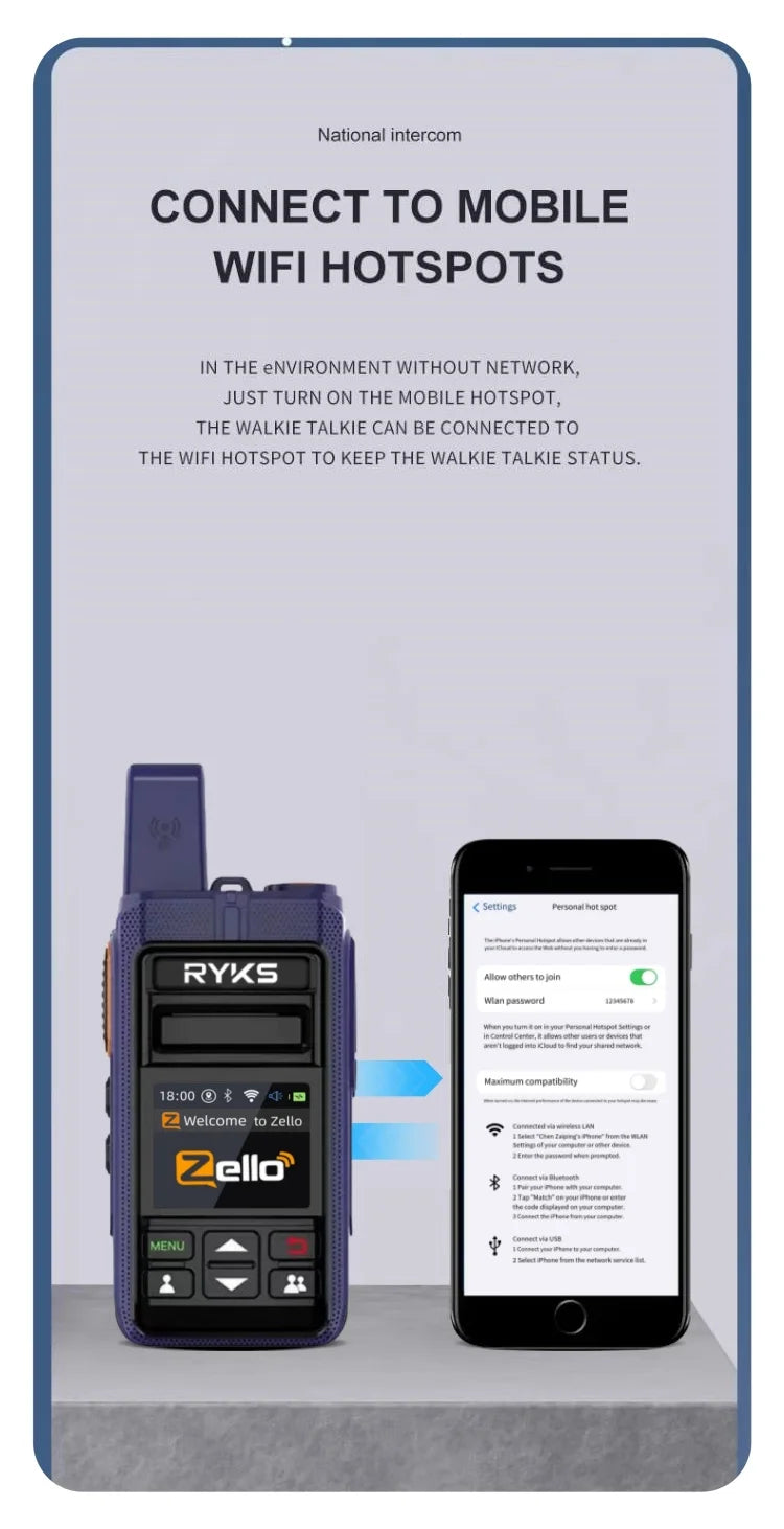 Android 8.0 Long Range Communication Radio Zello Walkie Talkie 4G Bluetooth 5000Km Wifi Wireless Devices Portable Two-Way Radio