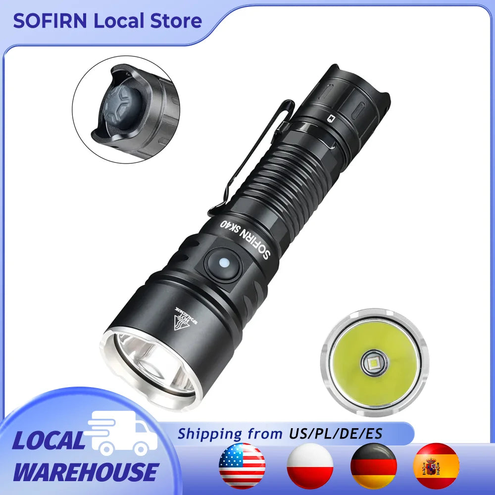 Sofirn SK40 SFT70 LED 3200lm Tactical Flashlight 21700 Rechargeable Powerful Torch 580M Long-Range With Spotlight