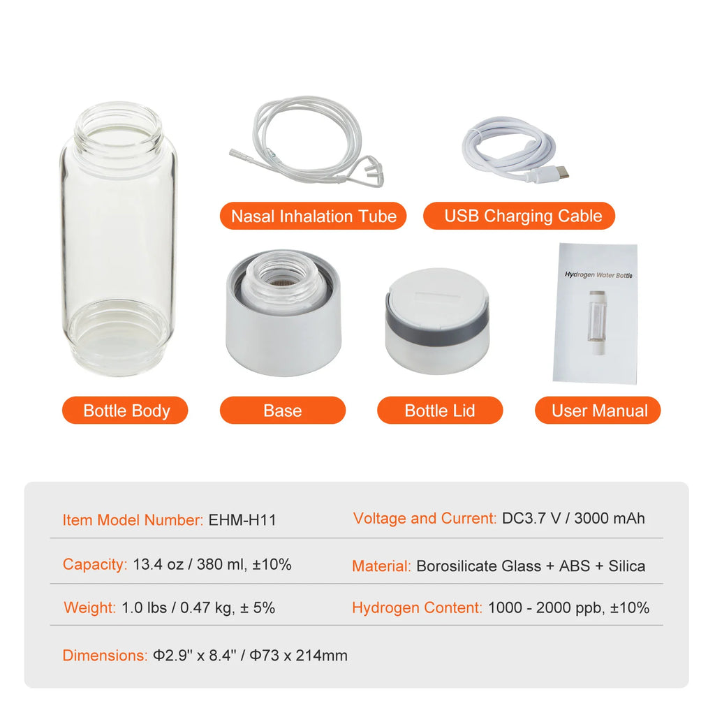 SucceBuy Hydrogen Water Bottle Generator 230 ml/8.1 oz Capacity Portable Hydrogen Water Maker SPE Technology Hydrogen Rich Water