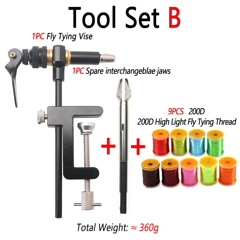 Bimoo 360° Rotation C-Clamp Fly Tying Vise Hardened Steel Jaws Jig Lure Making Tool Bobbin Holder Threader Fly Tying Tool 200D