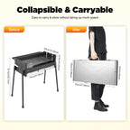 Portable Folding Charcoal BBQ Grill, Large 25.79" Stainless Steel Outdoor Barbecue Grill with Adjustable Height, for Garden Camp