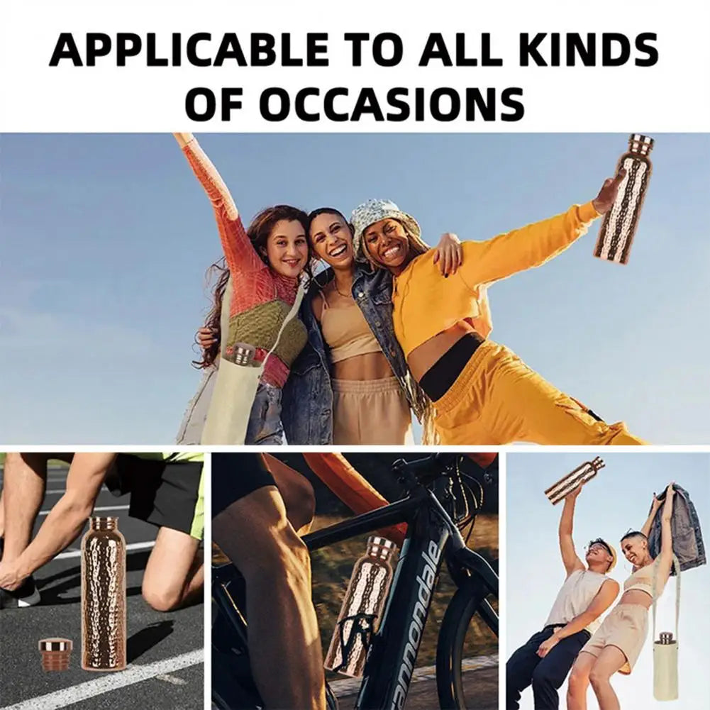 800ML Copper Sports Water Bottle Hammer Pattern Large Capacity Leakproof Cycling Gym Fitness Electroplating Drinking Cup 2025