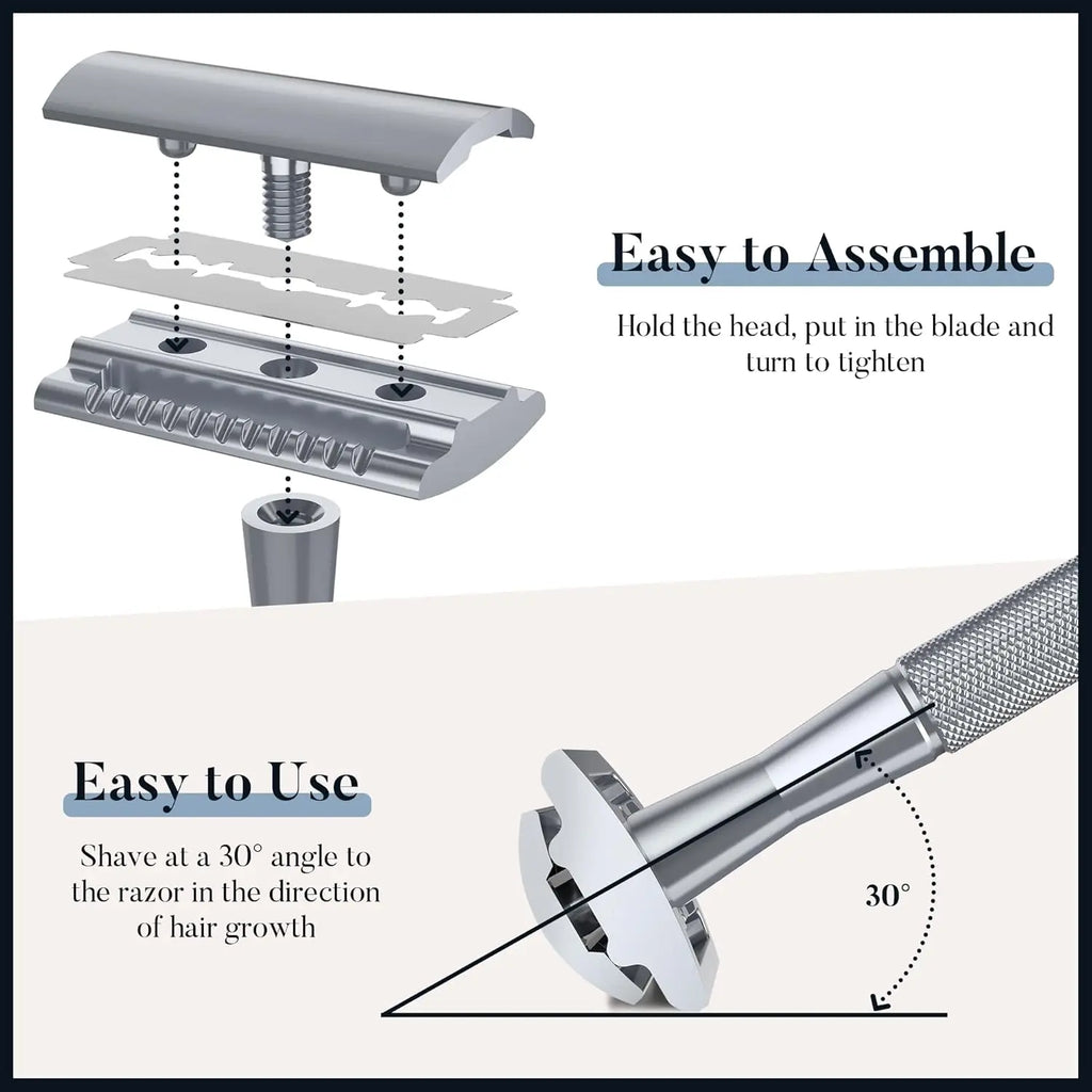 Double Edge Safety Razor for Men & Women, Metal Razor with 10 Platinum Coated Safety Razor Blades, Eco-Friendly Razor