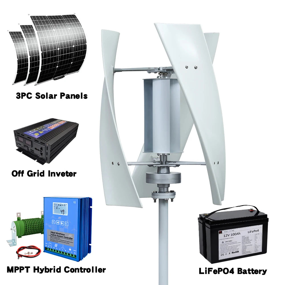 2000W Vertical Axis Wind Turbine 48V Alternative Energy Generator 220V AC Output Household Complete Set With Battery System10KWh
