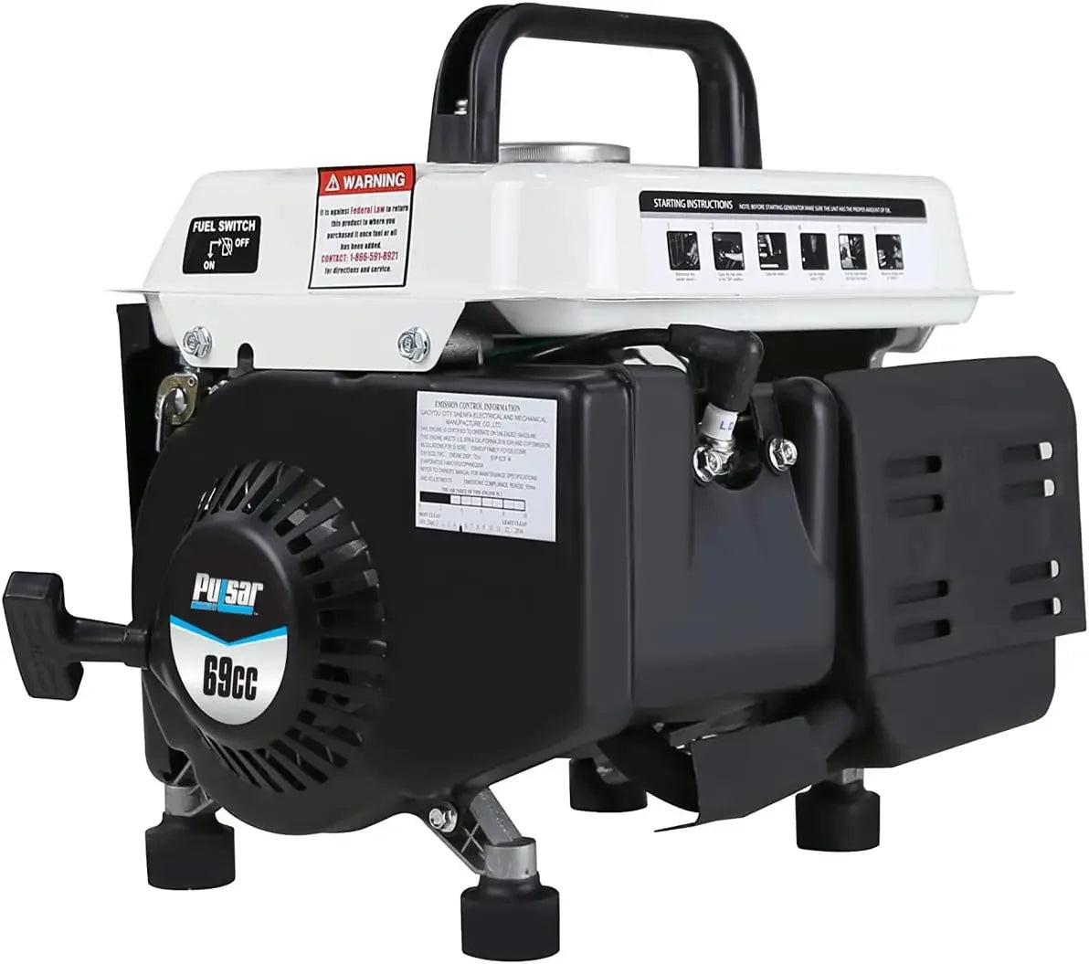 [XMSJ]XMSJ-1,200W Carrying Handle, PG1202SA Gas-Powered Portable Generator, 1200W, Black/White
