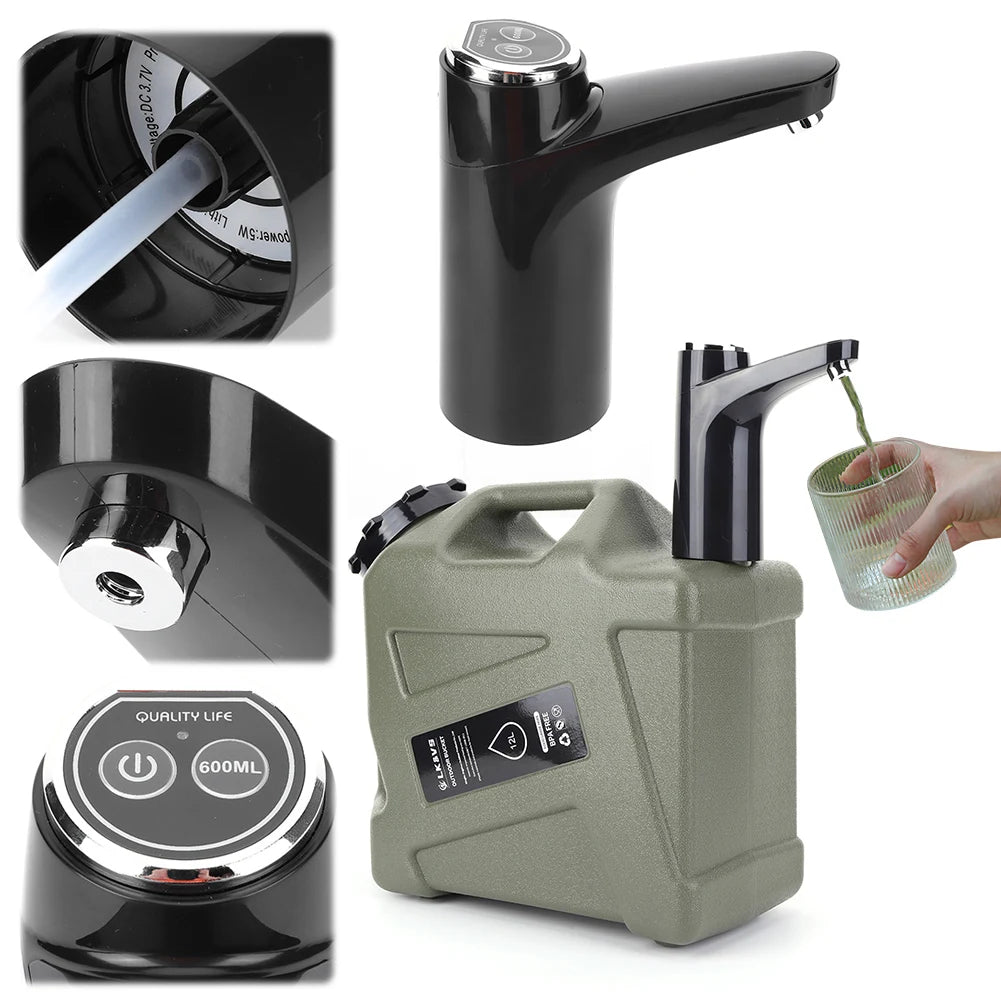 11L Large Water Tank Outdoor Water Bin with Faucet & USB Rechargeable Electric Water Pump Water Tank Cover for Camping Fishing