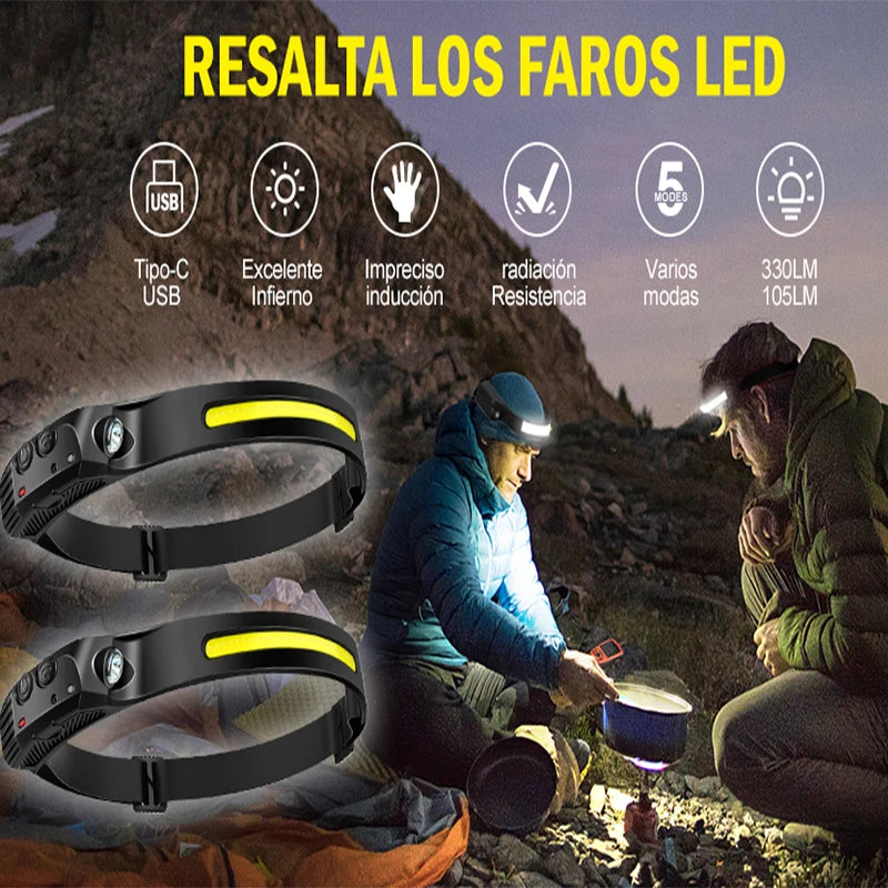 Sensor Headlamp USB Rechargeable LED Flashlight XPE+COB Torch Camping Waterproof Headlight for Fishing Lantern 1/2/3/4/5/8/10PCS