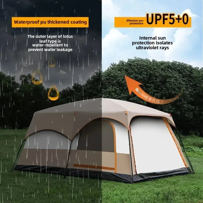 Outdoor Thick Rainproof Camping Tent, Travel 4-12P Double Layer Field, Luxury Large Camping Tent, 2 Bedrooms and 1 Hall 캠핑용품 땡처리