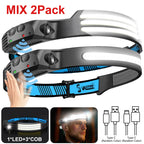 Induction Headlamp COB+LED Head Flashlight Built in Battery USB Rechargeable Outdoor Waterproof Camping Fishing Work Lantern ﻿